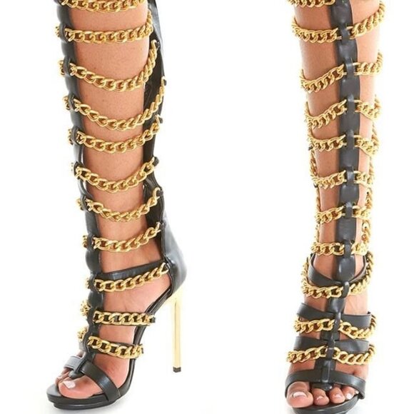 Quianruiti Black Gold Chain detailing dominate Arse-Kicking Gladiator (BRAND NEW - Picture 1 of 4